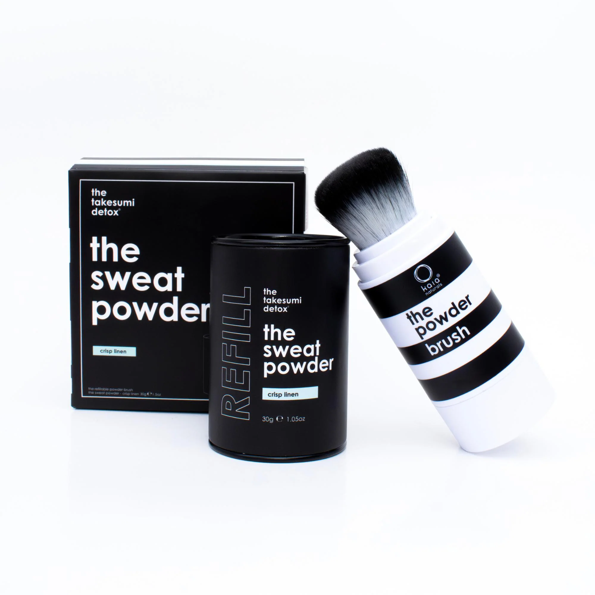The Takesumi Detox The Sweat Powder Brush + Refill Set - Crisp Linen